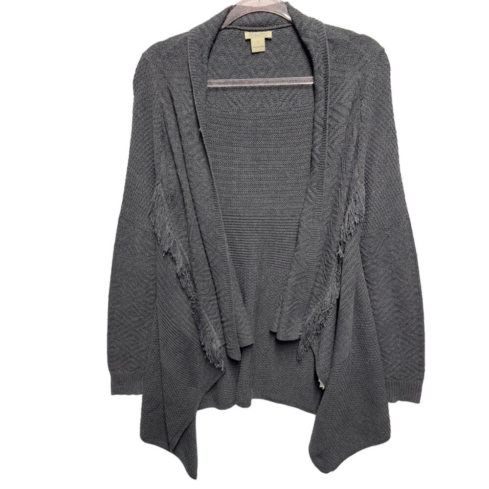 Cotton Knit Tassel Fringe Herringbone Chevron Woven Knit Kimono Sweater Cardigan